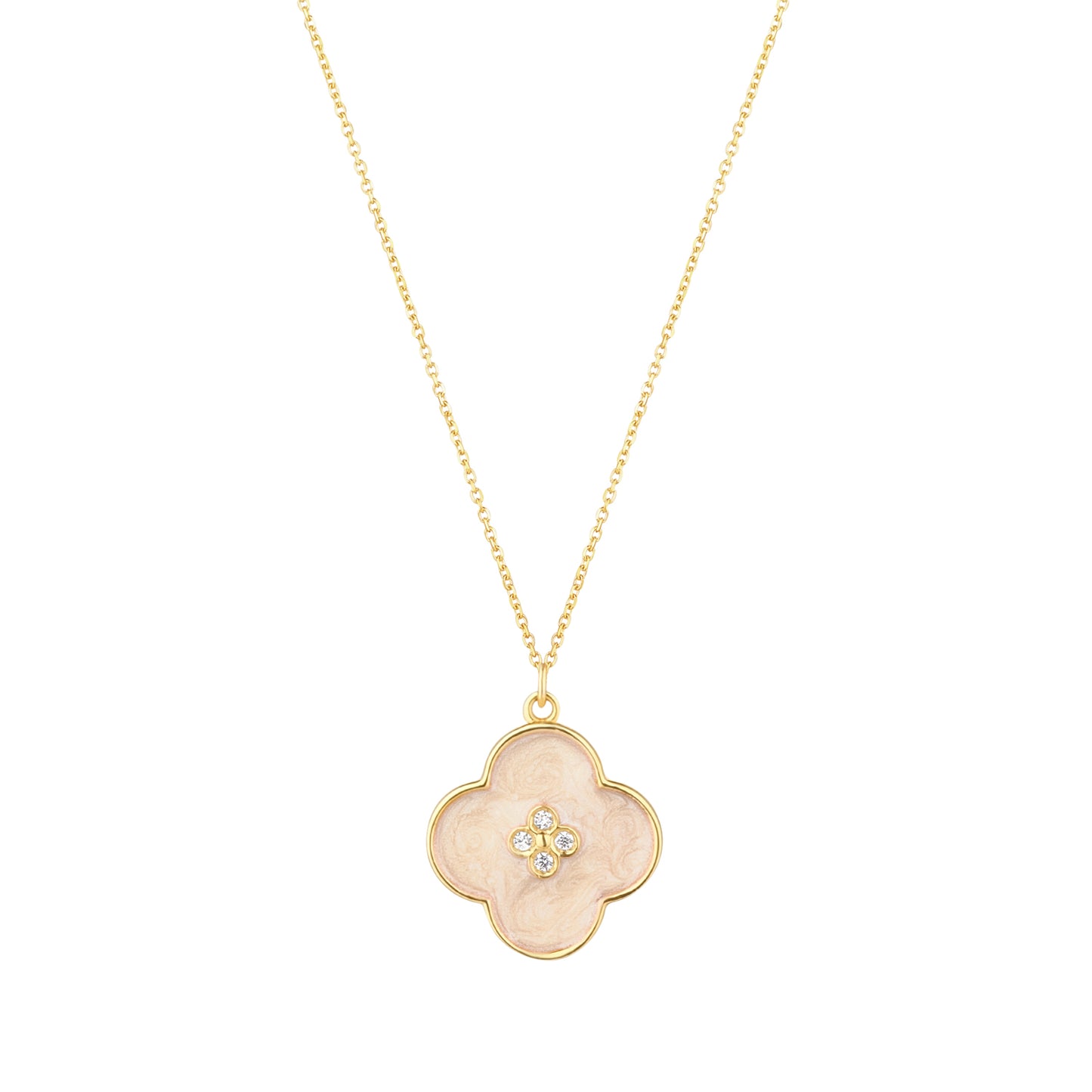 9ct Gold Cream Enamel CZ Flower Pendant