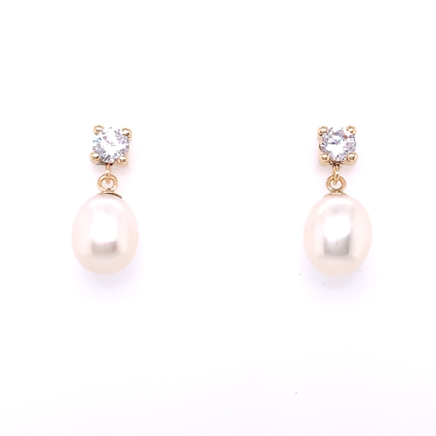 9ct Gold Pearl & CZ Teardrop Earrings GEP371