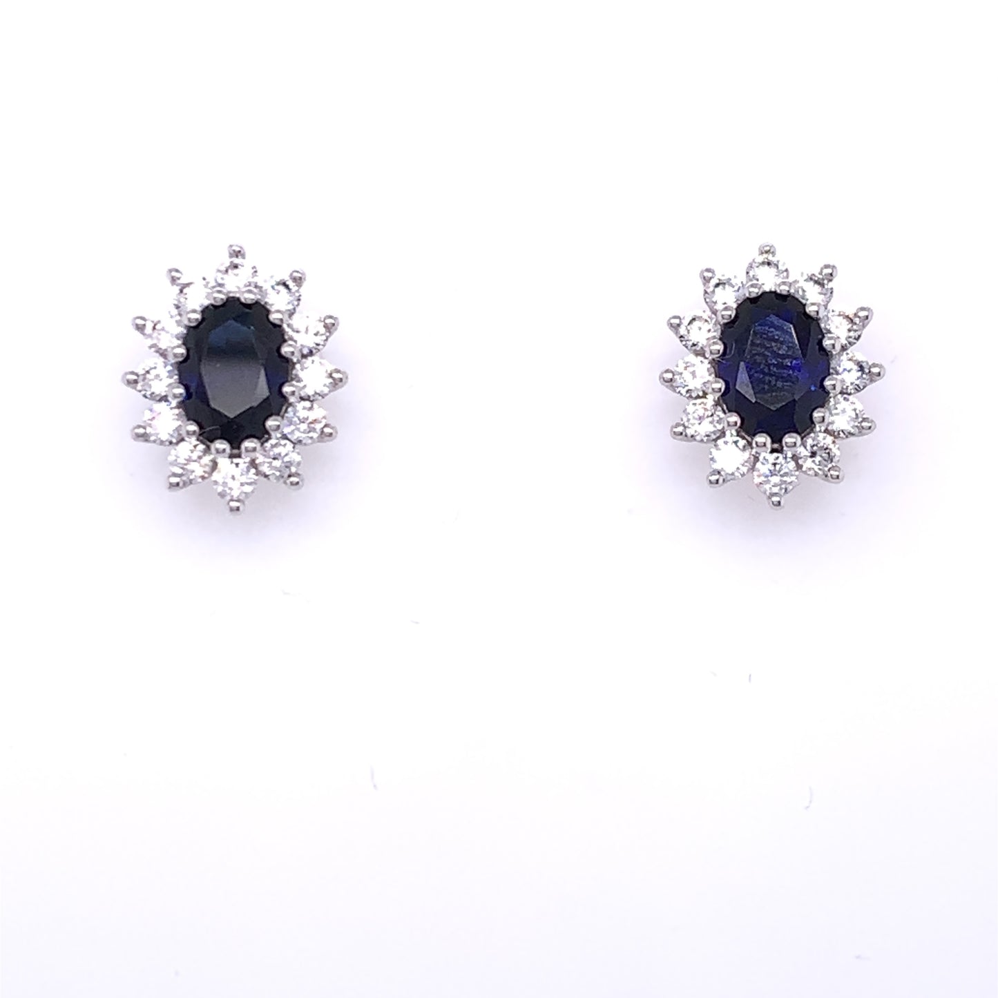 9ct White Gold Created Sapphire CZ Oval Cluster Earrings GES050