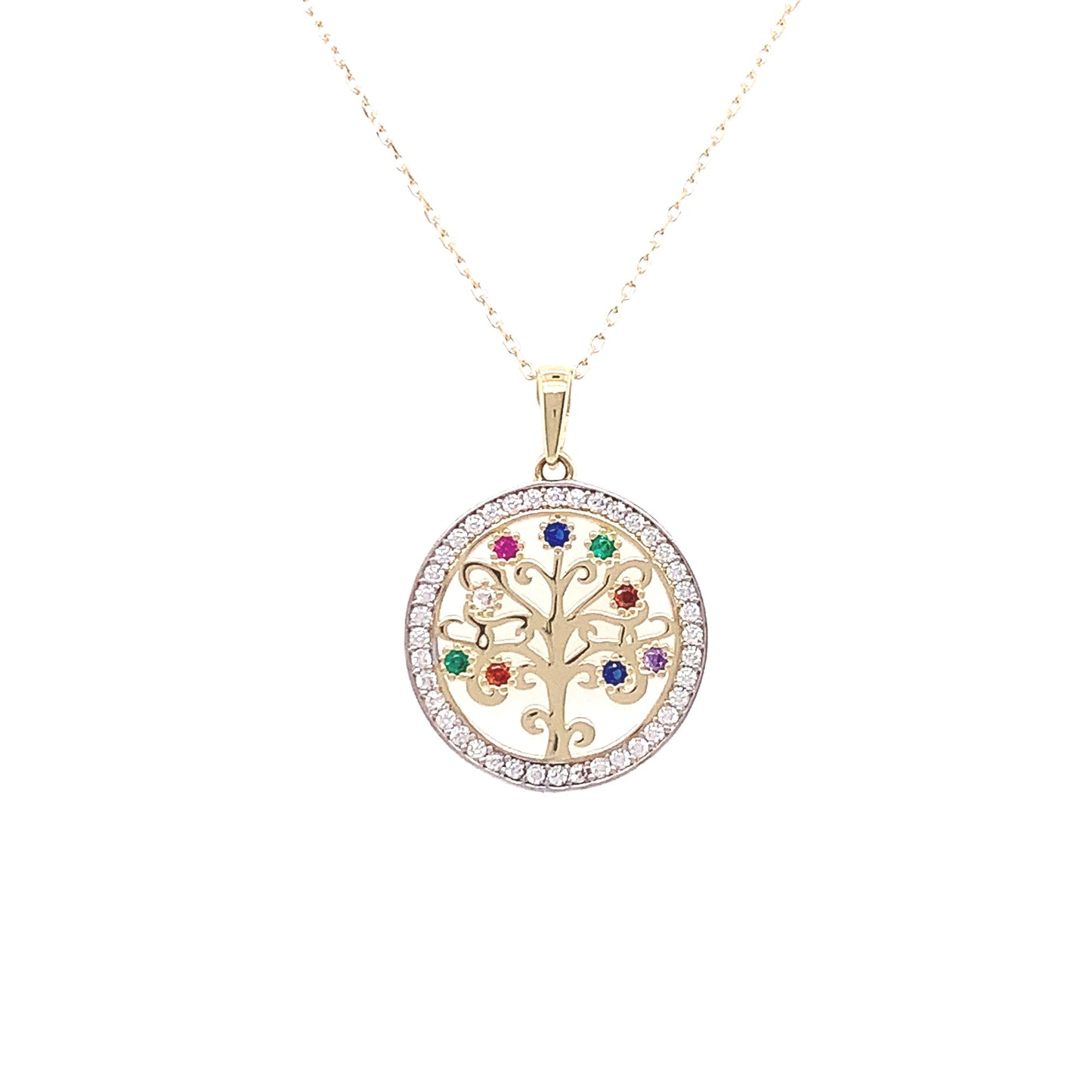 9ct Gold Tree of Life Colour CZ Pendant GPZ438