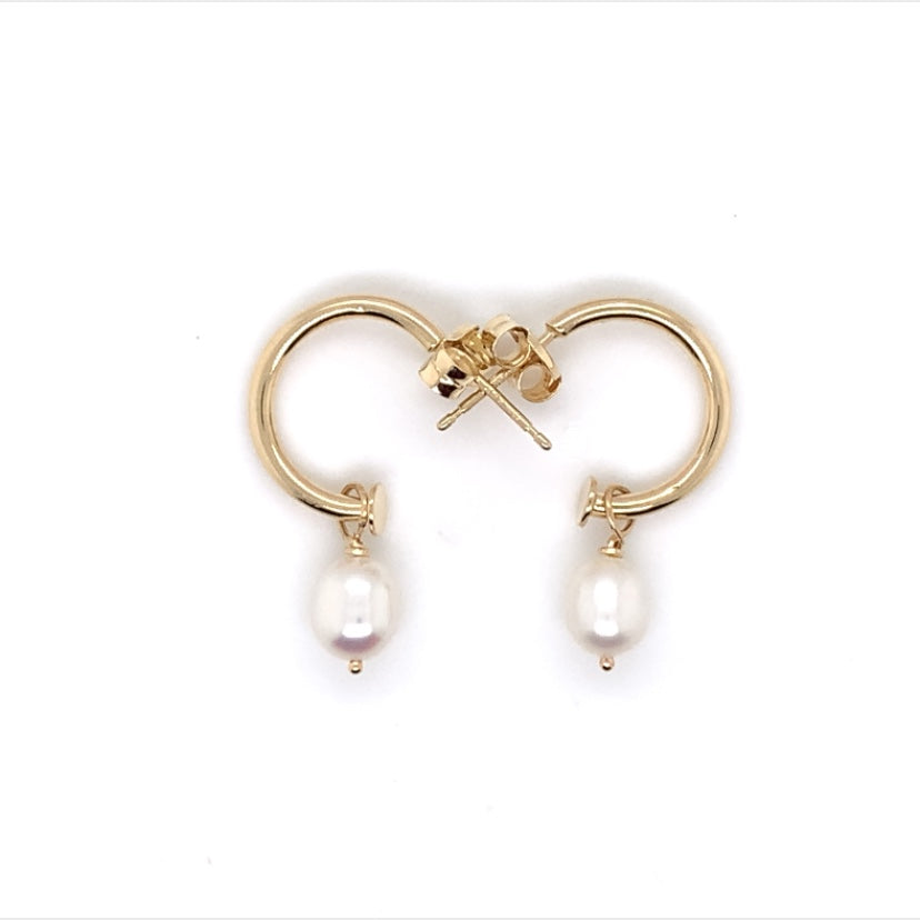 9ct Gold Pearl Hoop Earrings