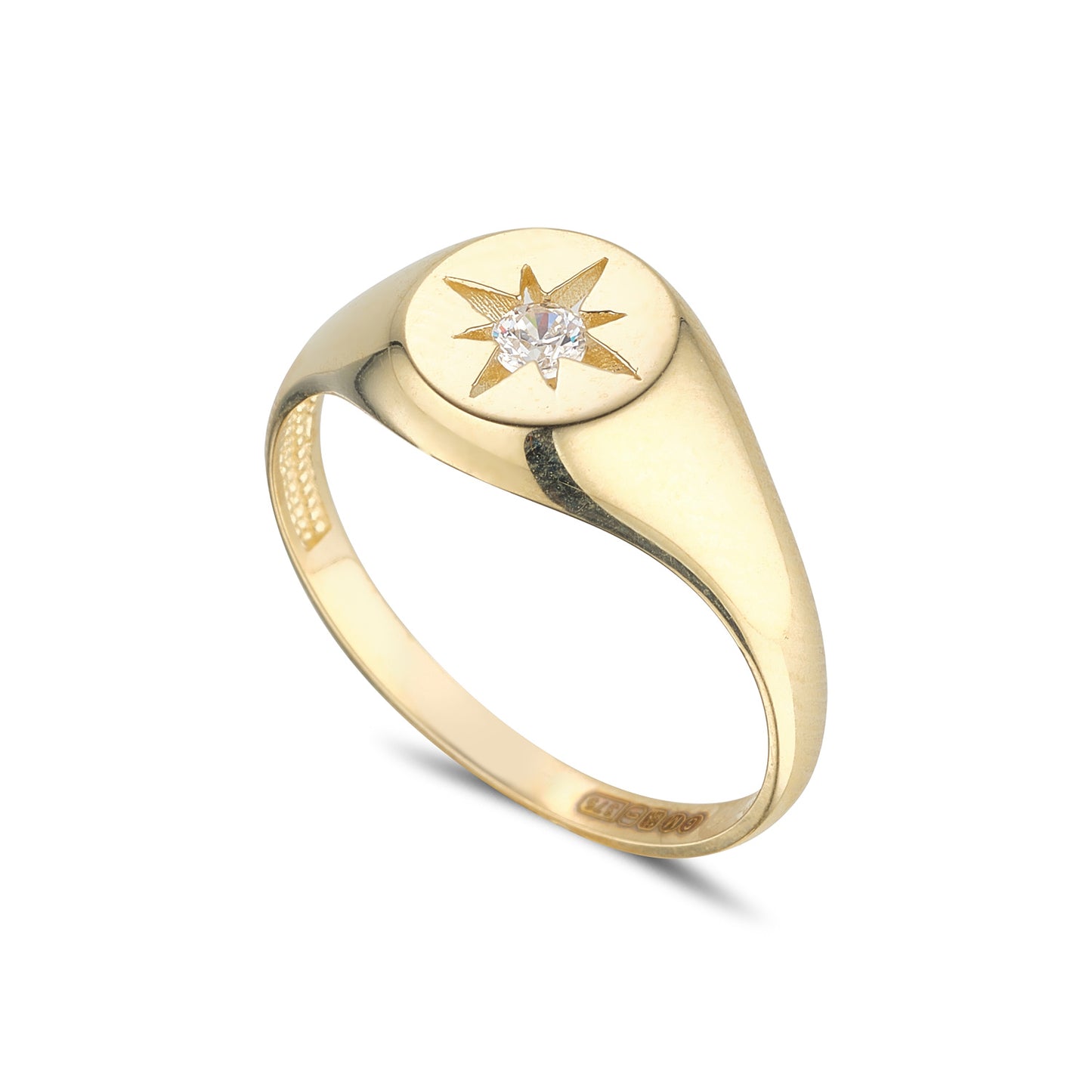 9ct Gold Round CZ Signet Ring GRZ334