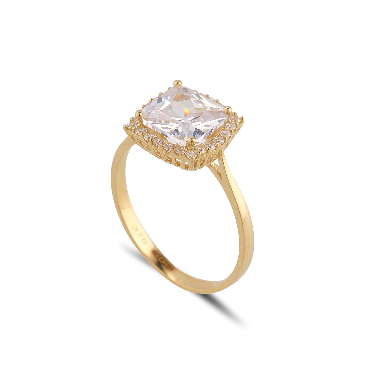 9ct Gold CZ Cushion Halo Ring GRZ315