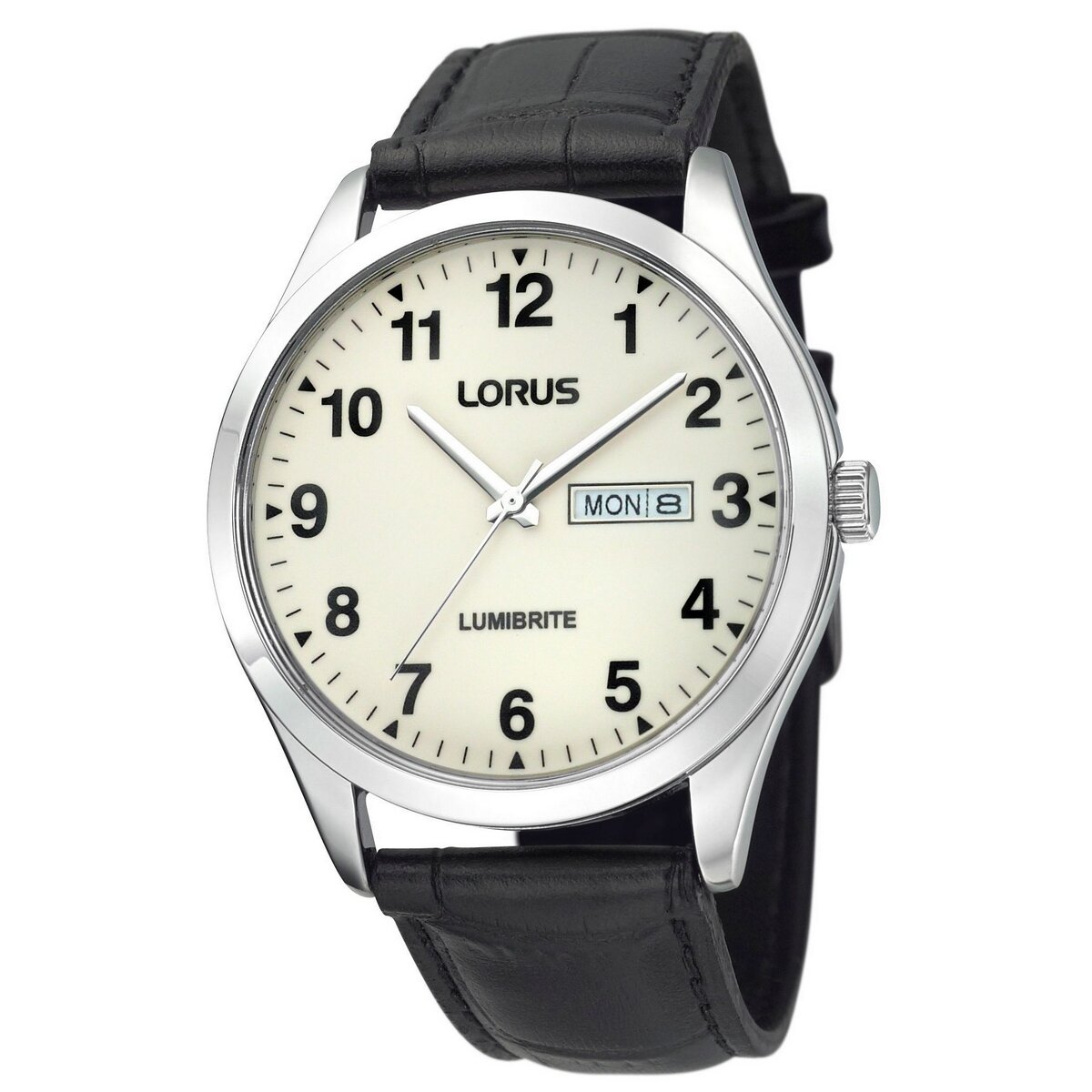 Lorus Men's Steel Lumibrite Black Strap Watch RJ647AX9