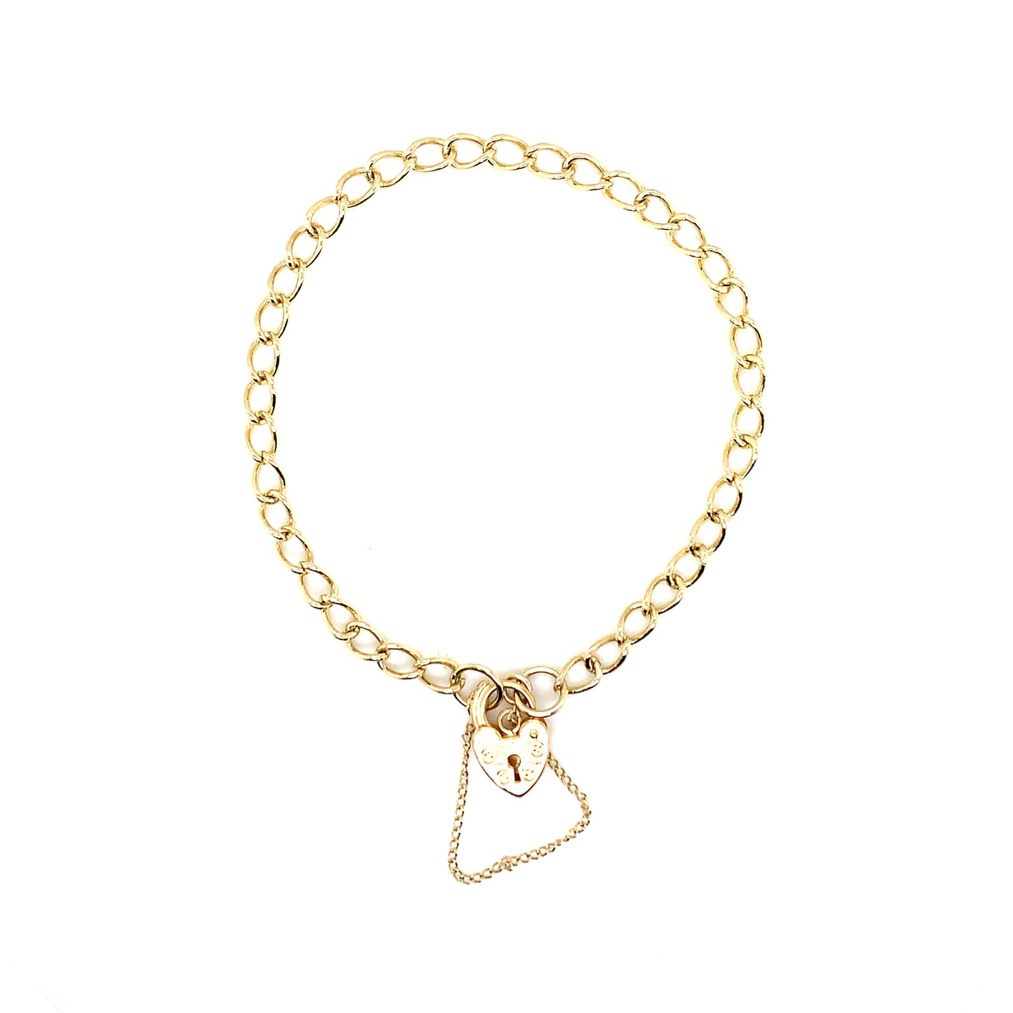 9ct Gold Open Curb Charm Bracelet with Padlock GB338
