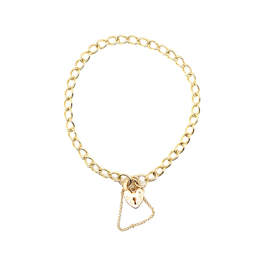 9ct Gold Open Curb Charm Bracelet with Padlock GB338