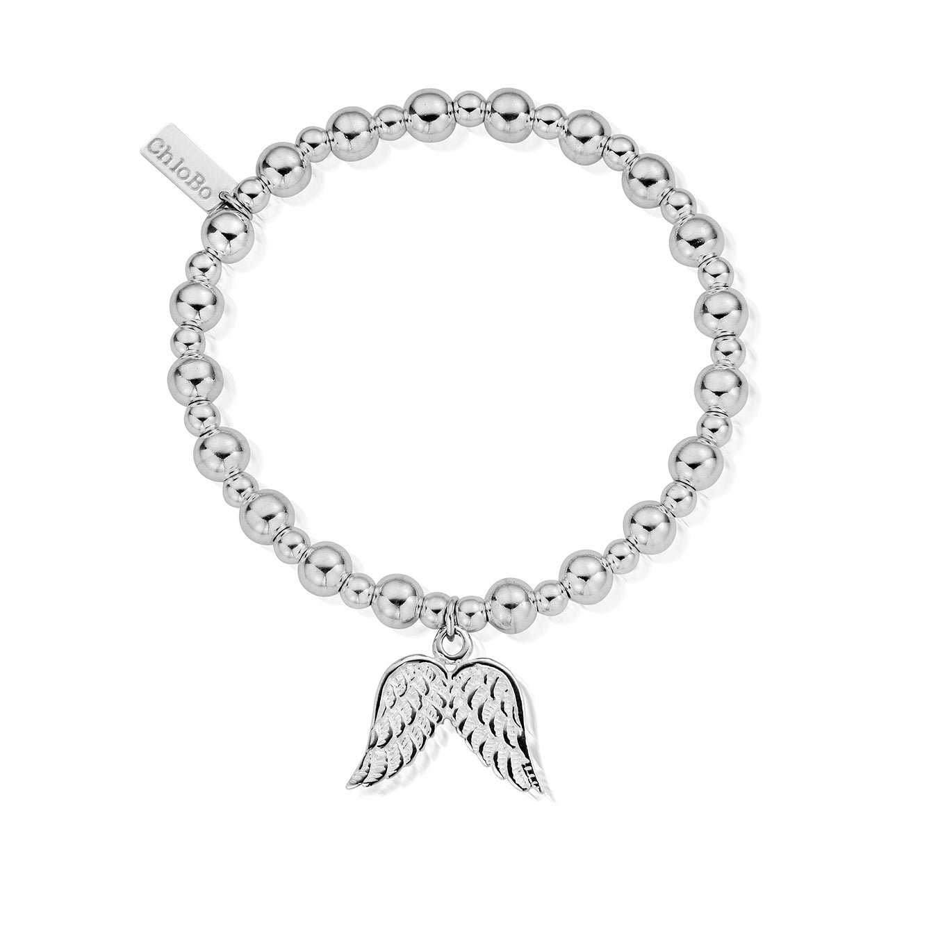 ChloBo Sterling Silver Mini Small Ball Double Angel Wing Bracelet