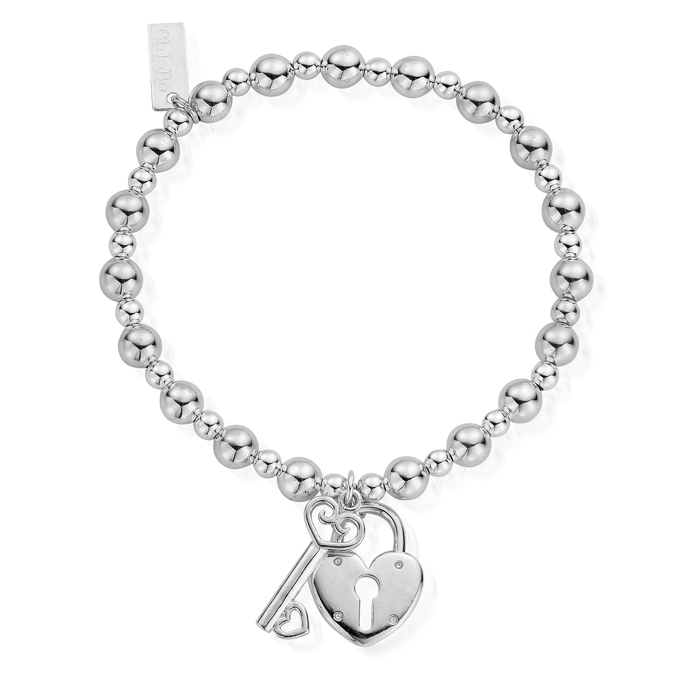 ChloBo Sterling Silver Mini Small Ball Lock & Key Bracelet