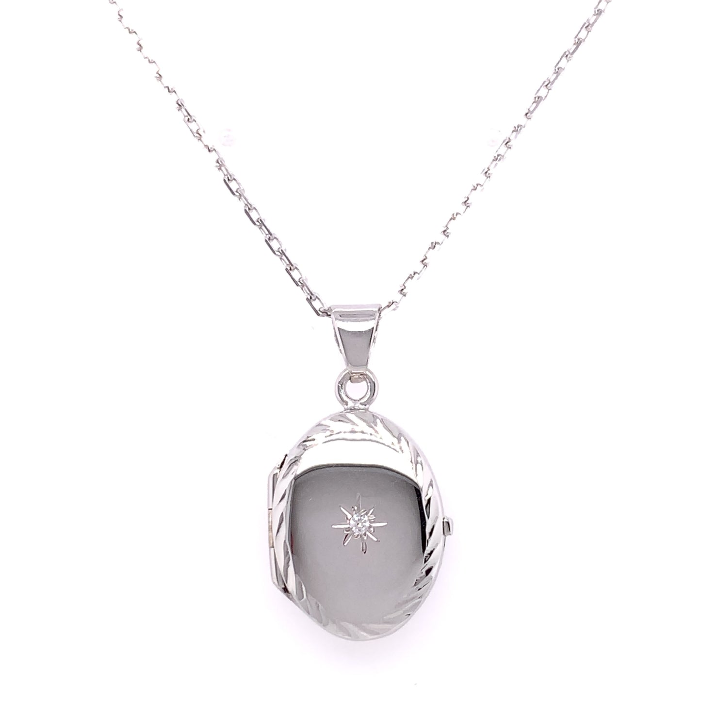 Sterling Silver Oval CZ Locket SL85