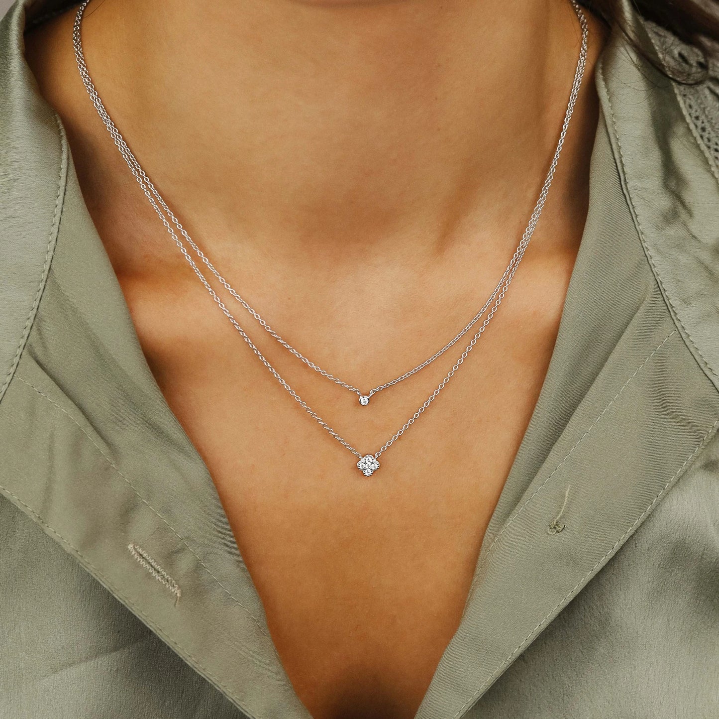 Sterling Silver Layered Delicate CZ Necklace