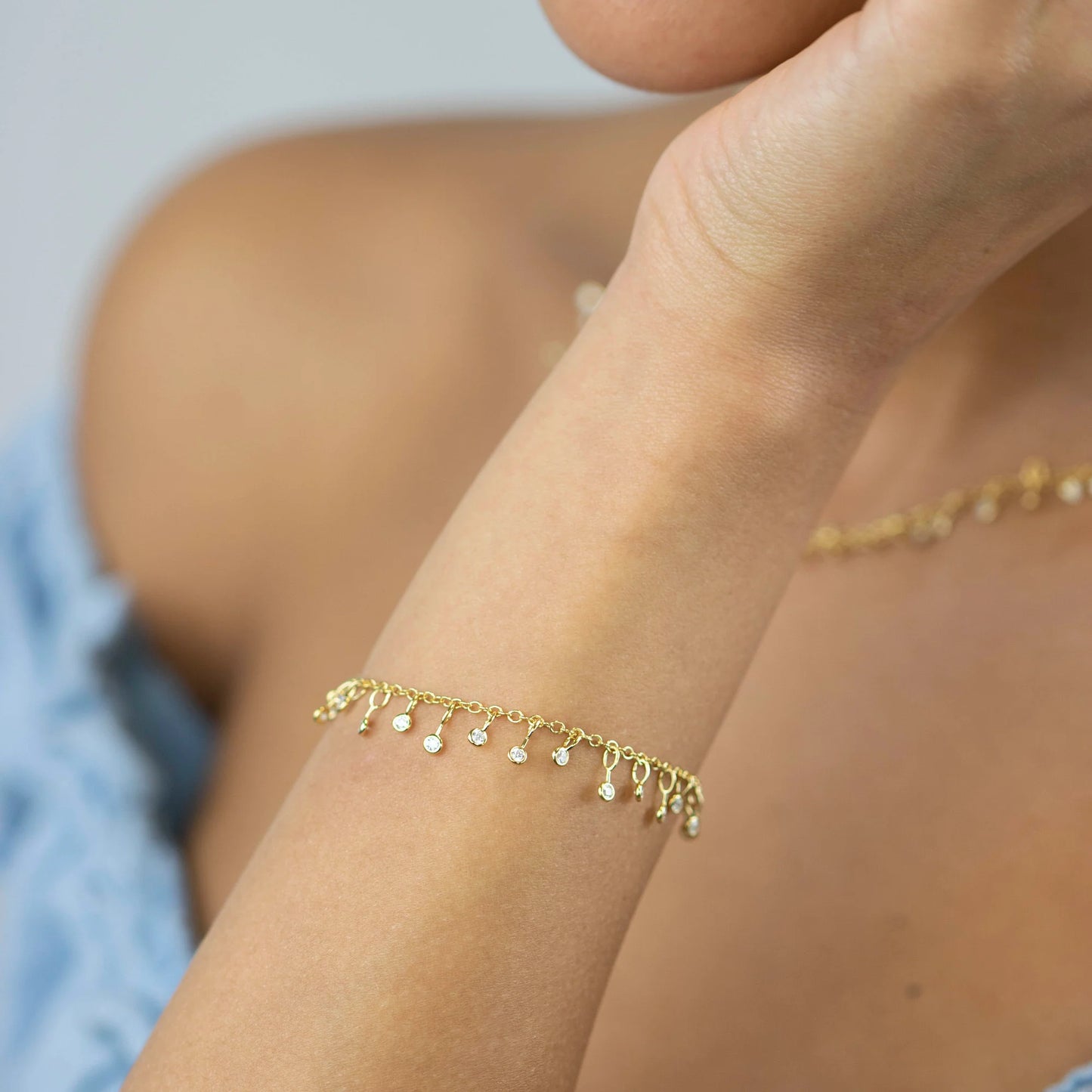 Sterling Silver Gold Plated Tiny Gems Bracelet