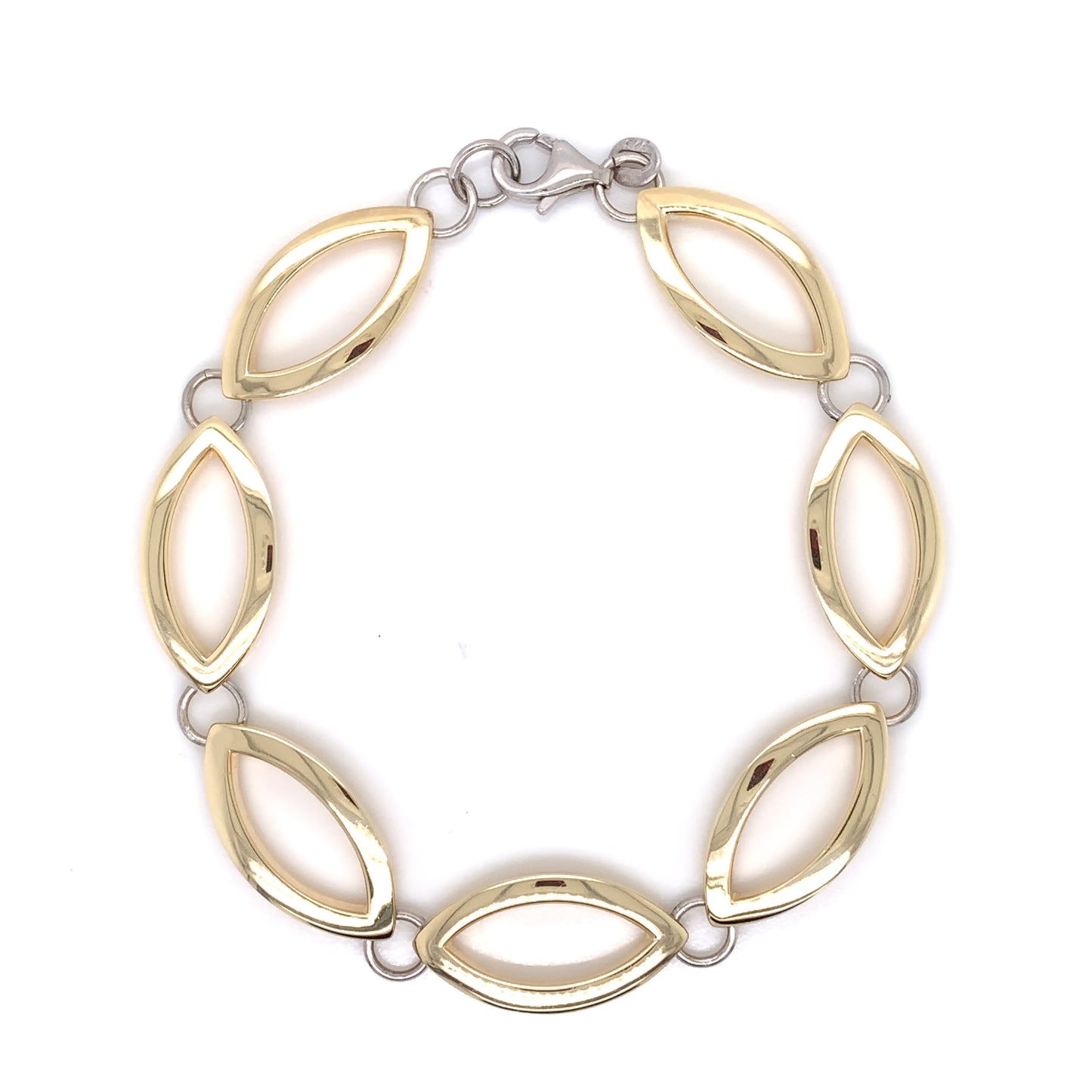 Sterling Silver 18ct Gold Italian Open Marquise Link Bracelet