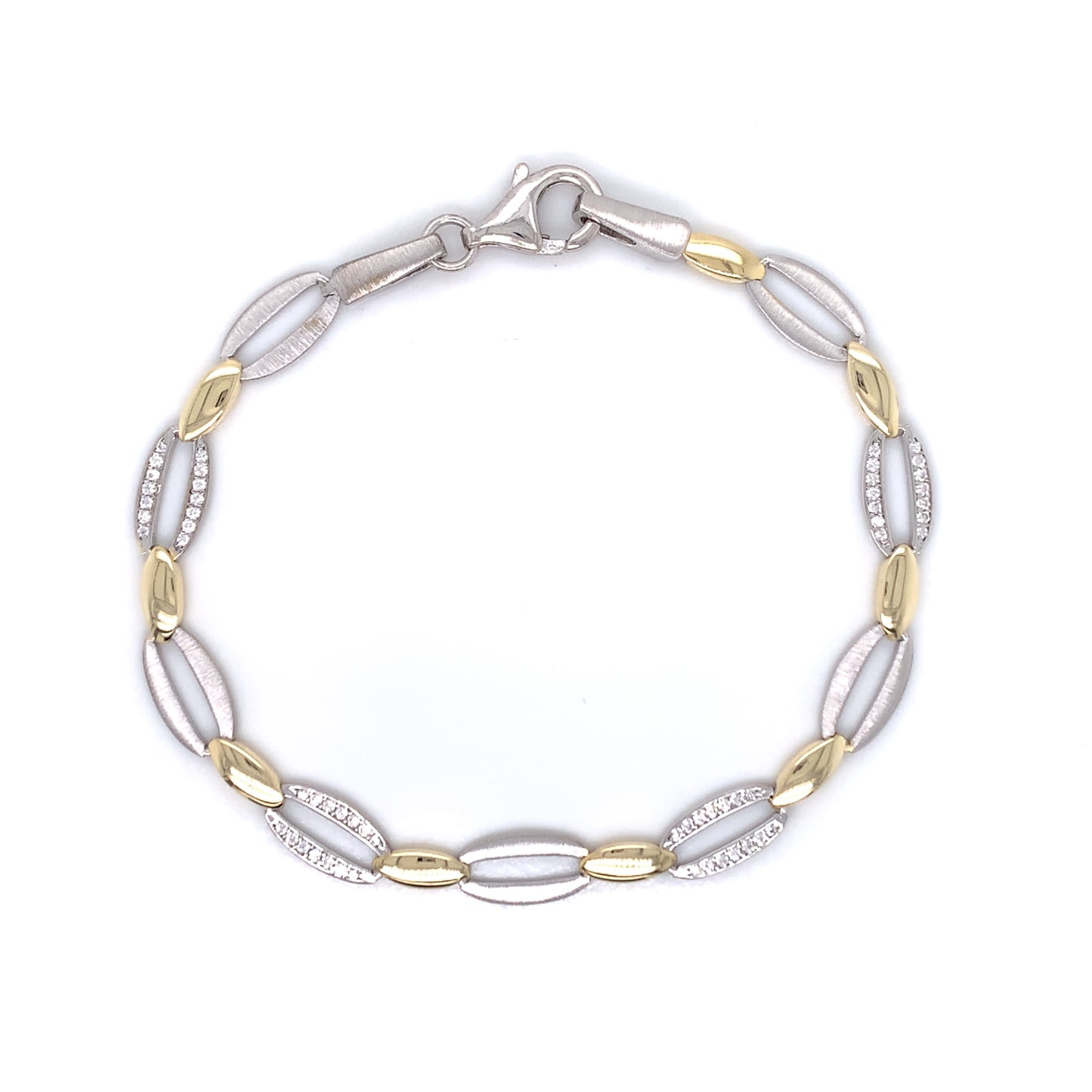 Sterling Silver 18ct Gold Italian CZ Oval Link Bracelet TOK260B