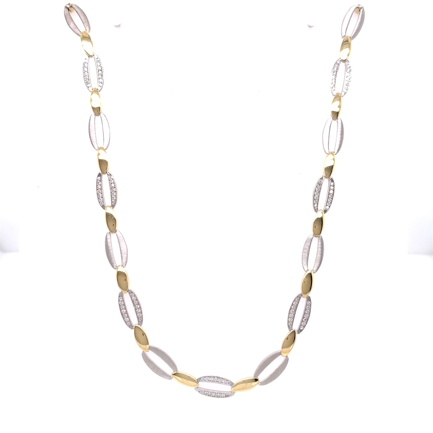 Sterling Silver 18ct Gold Italian CZ Oval Link Necklace TOK260N