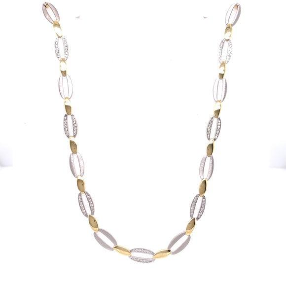 Sterling Silver 18ct Gold Italian CZ Oval Link Necklace