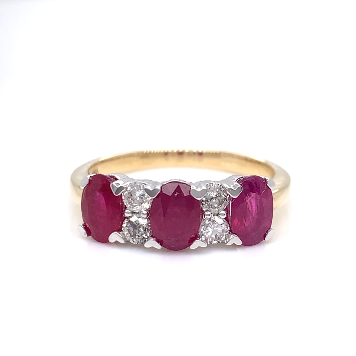 14ct Gold Ruby & Diamond Trilogy Ring