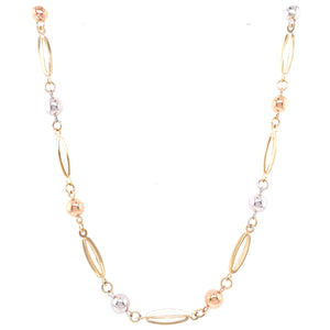 9ct Gold 3 Colour Ball & Fluted Bead Necklet