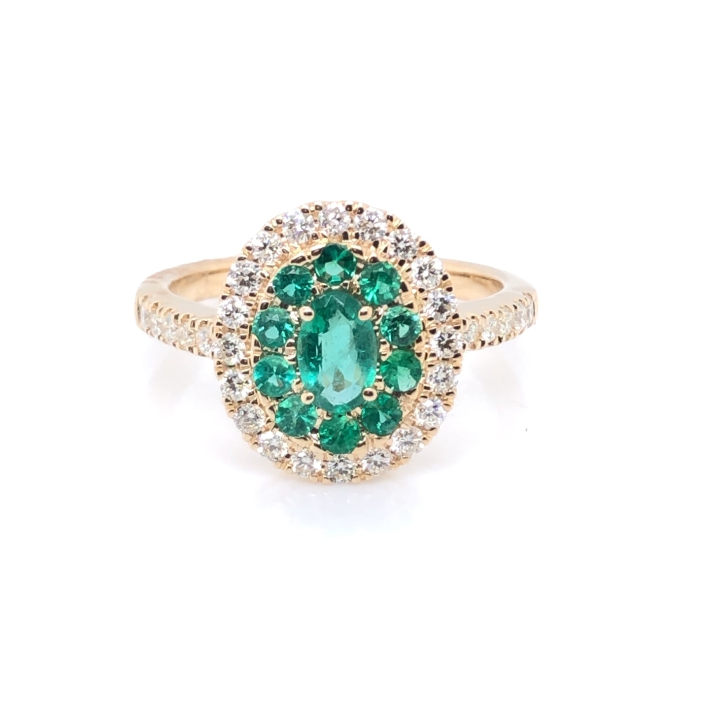 9ct Gold Emerald & Diamond Double Cluster Ring GRE074