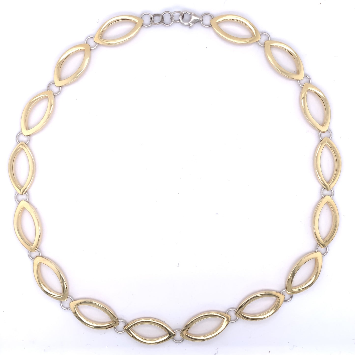 Sterling Silver 18ct Gold Italian Open Marquise Link Necklace