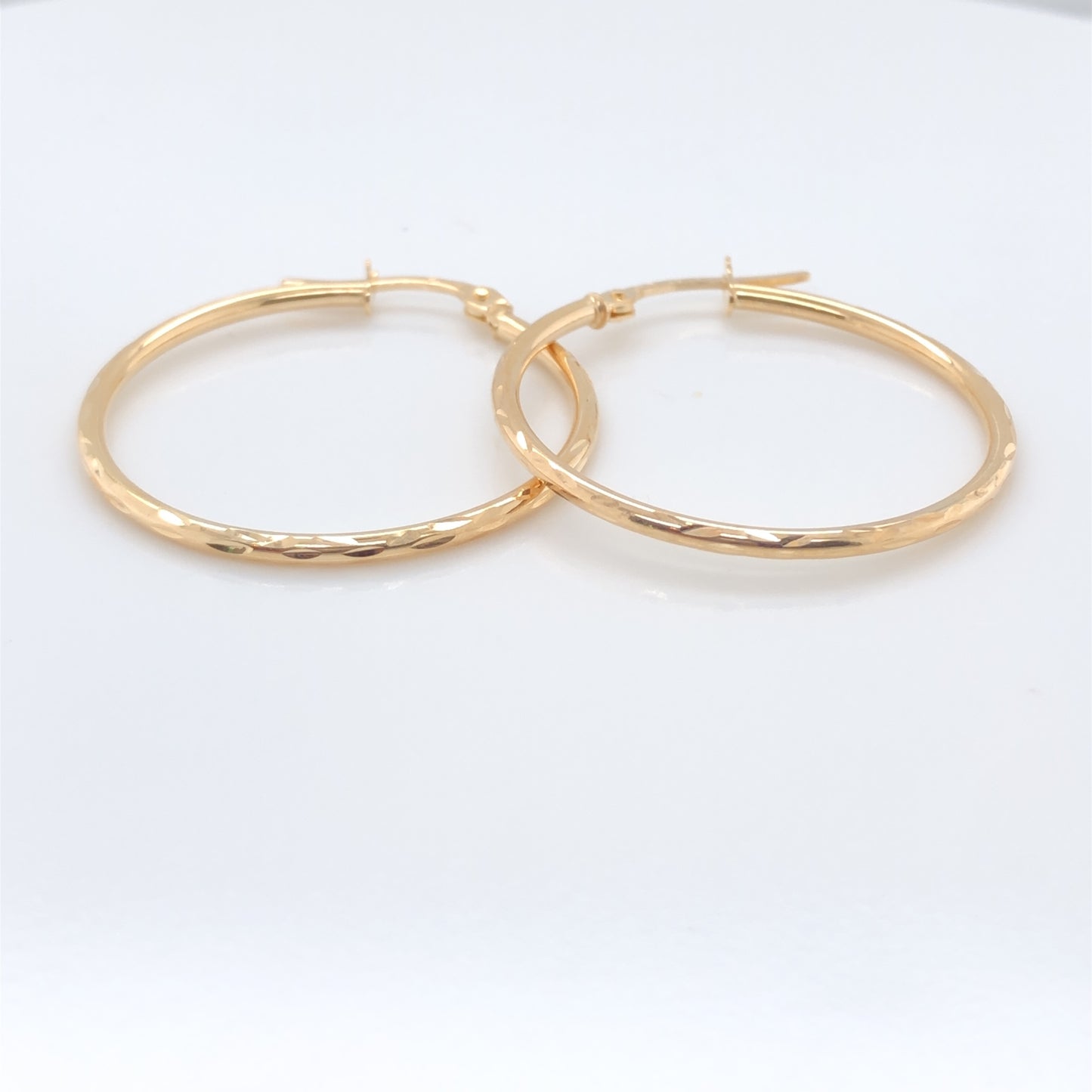 9ct Gold 25mm Skinny Hoop Earrings D/C Edge