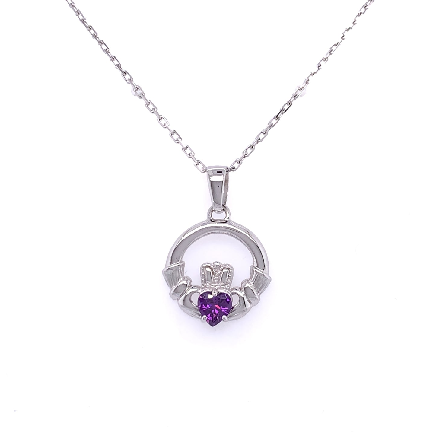 Sterling Silver Purple CZ Claddagh Pendant SP5010/AM