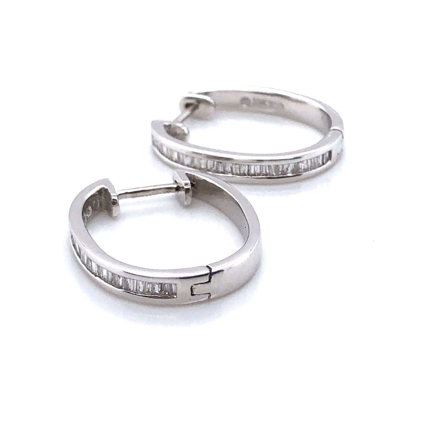 18ct White Gold Diamond Baguette Hoop Earrings DE026