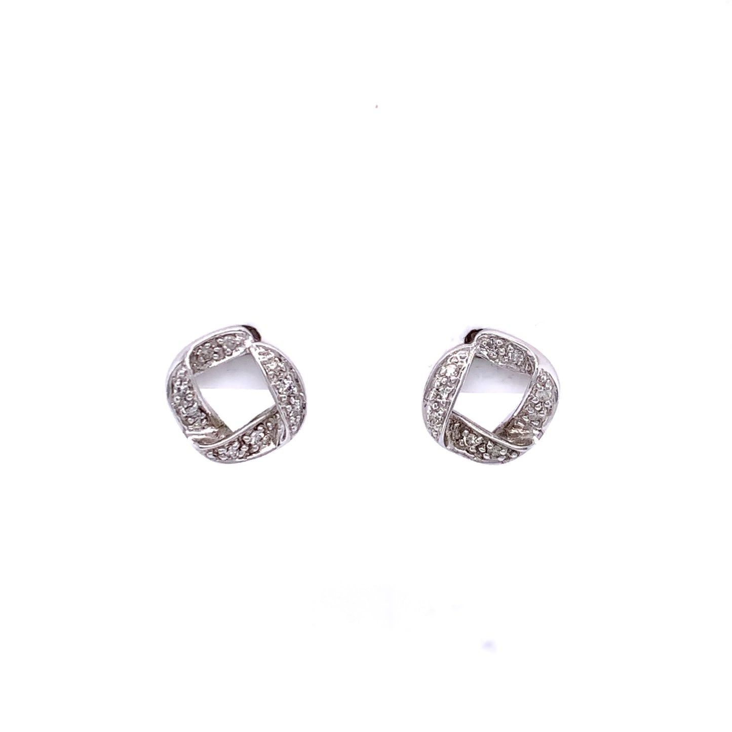 9ct White Gold Diamond Ribbon Stud Earrings DE046