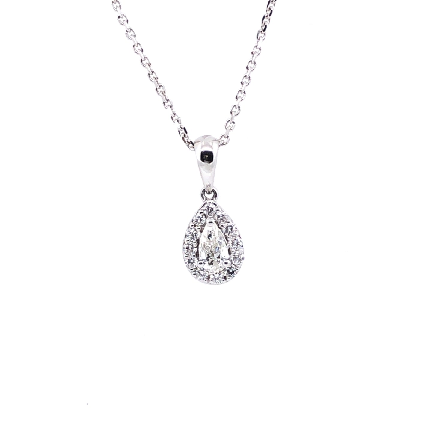 18ct White Gold Diamond Teardrop Halo 0.28ct Pendant DP009