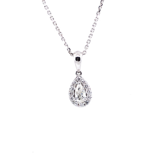 18ct White Gold Diamond Teardrop Halo 0.28ct Pendant DP009