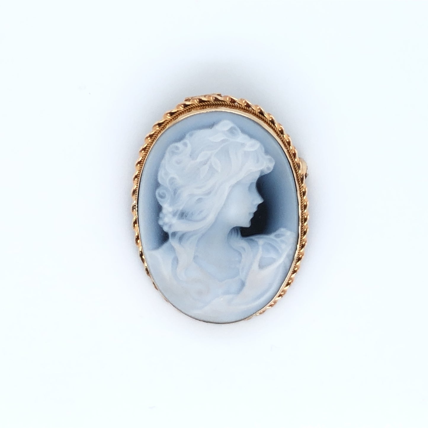 9ct Gold Blue Agate Cameo "Girl with Pearls" Brooch/Pendant GD112