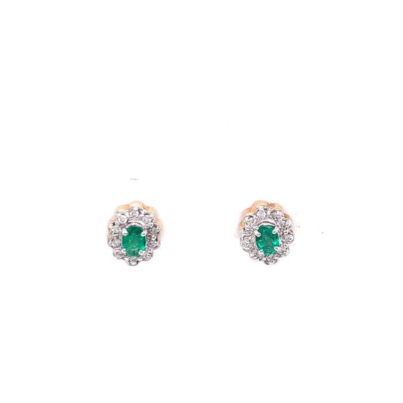 9ct Gold  Emerald & Diamond Cluster Earrings