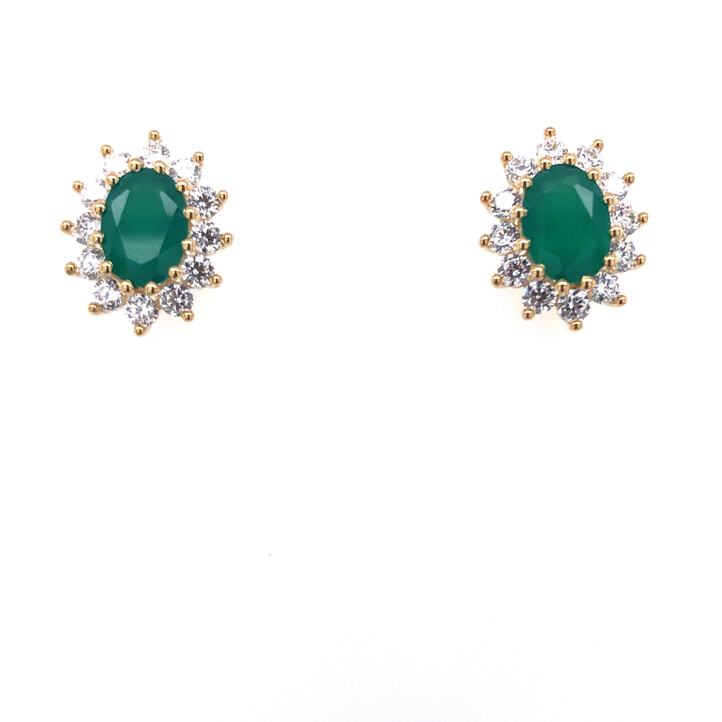 9ct Gold Green Agate & CZ Cluster Earrings