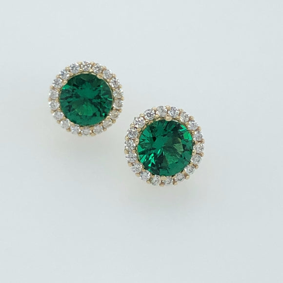 9ct Gold  Green CZ  Halo Earrings GEE60