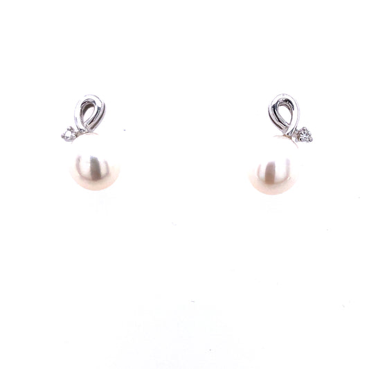 9ct White Gold Pearl & Diamond Twist Earrings GEP023