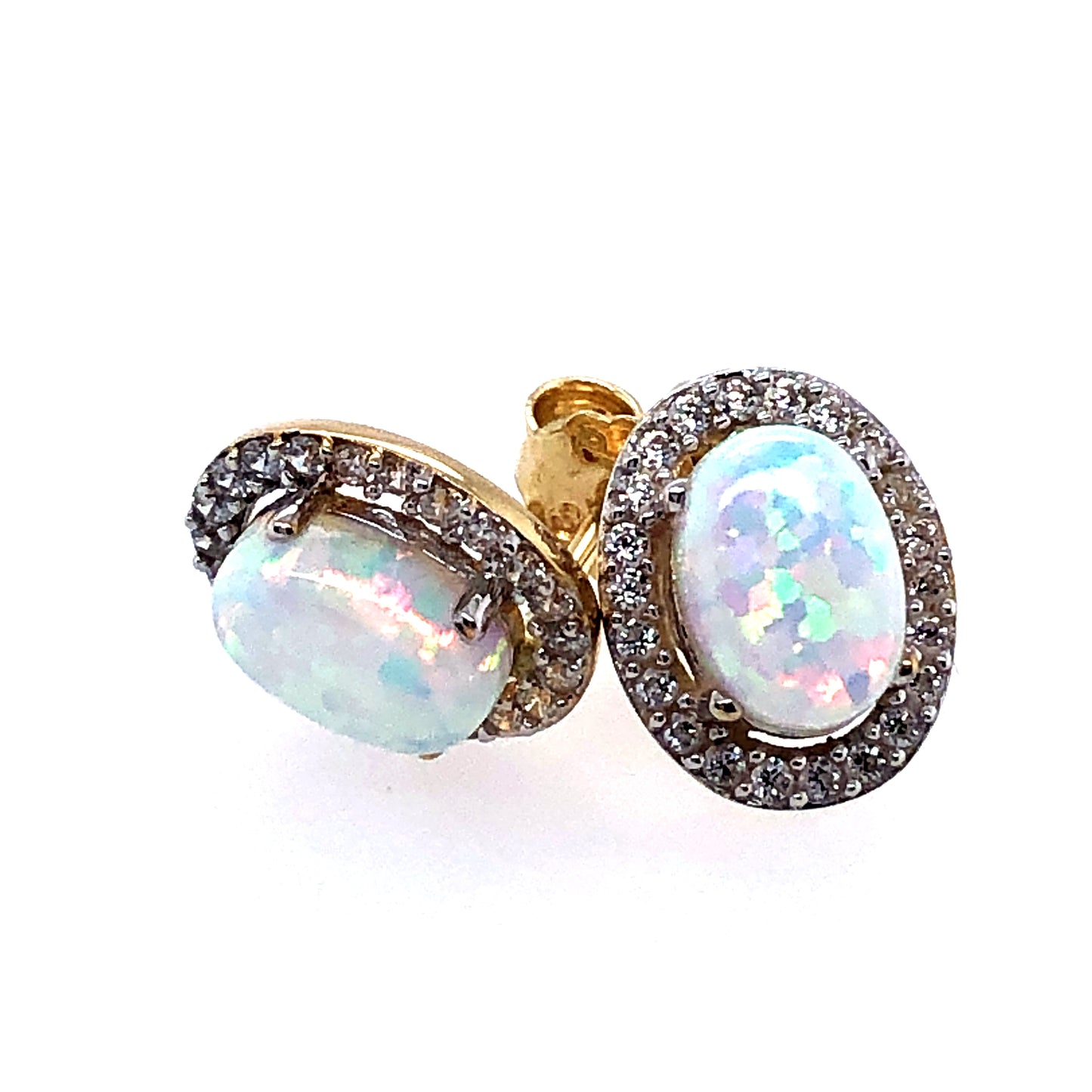 9ct Gold Created Opal & CZ Halo Earrings GEX101