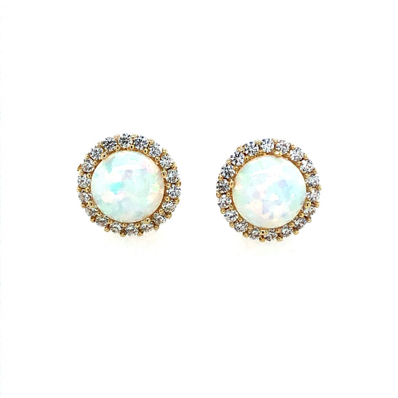 9ct Gold Created Opal & CZ Round Halo Earrings GEL04