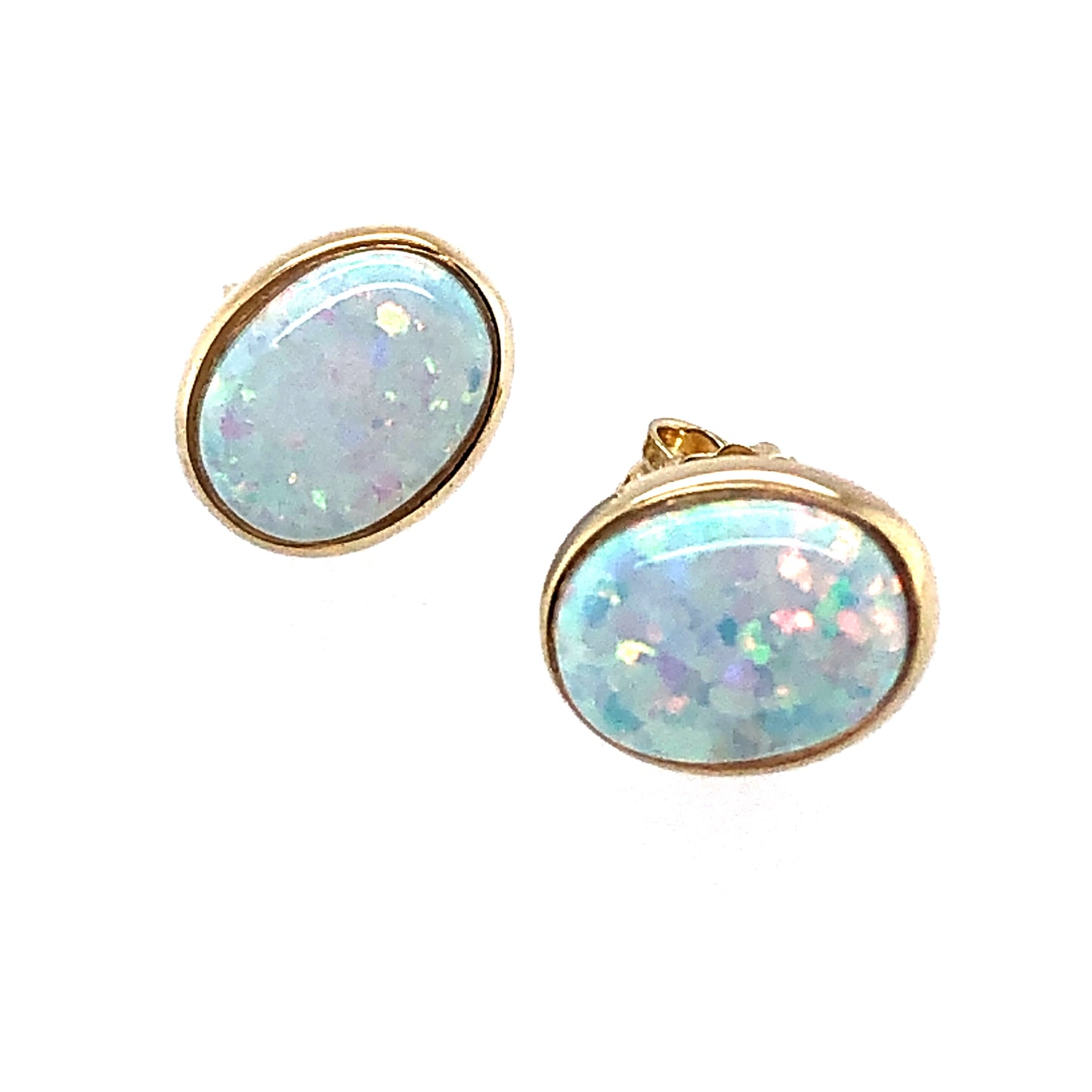 9ct Gold Created Opal Oval Earrings GEX96