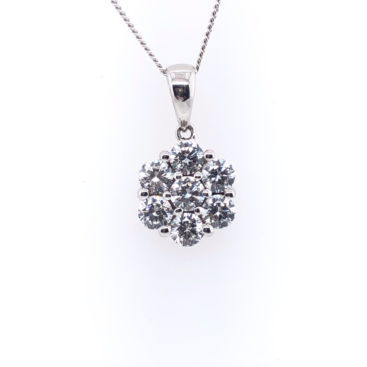 9ct White Gold CZ Floral Cluster Pendant GP066