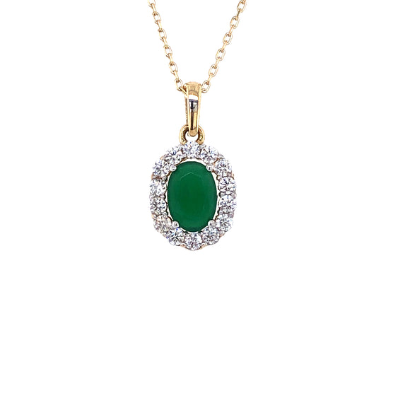 9ct Gold  Green Agate & CZ Small Cluster Pendant
