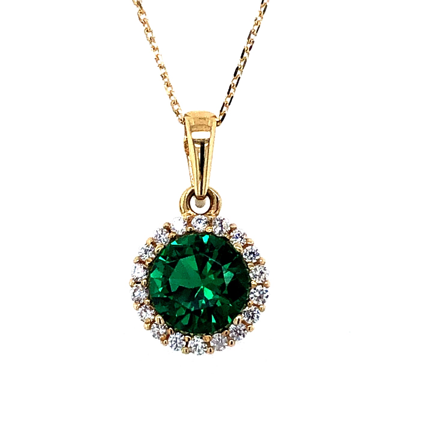 9ct Gold Green CZ Halo Pendant GPE41