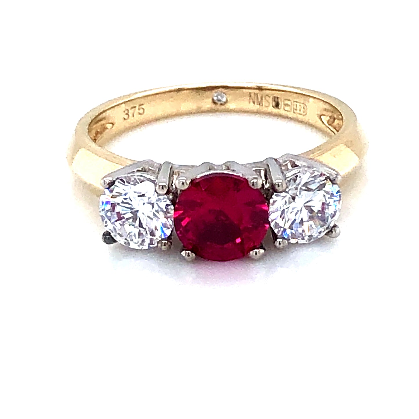 9ct Gold Ruby & CZ Trilogy Ring GRR083
