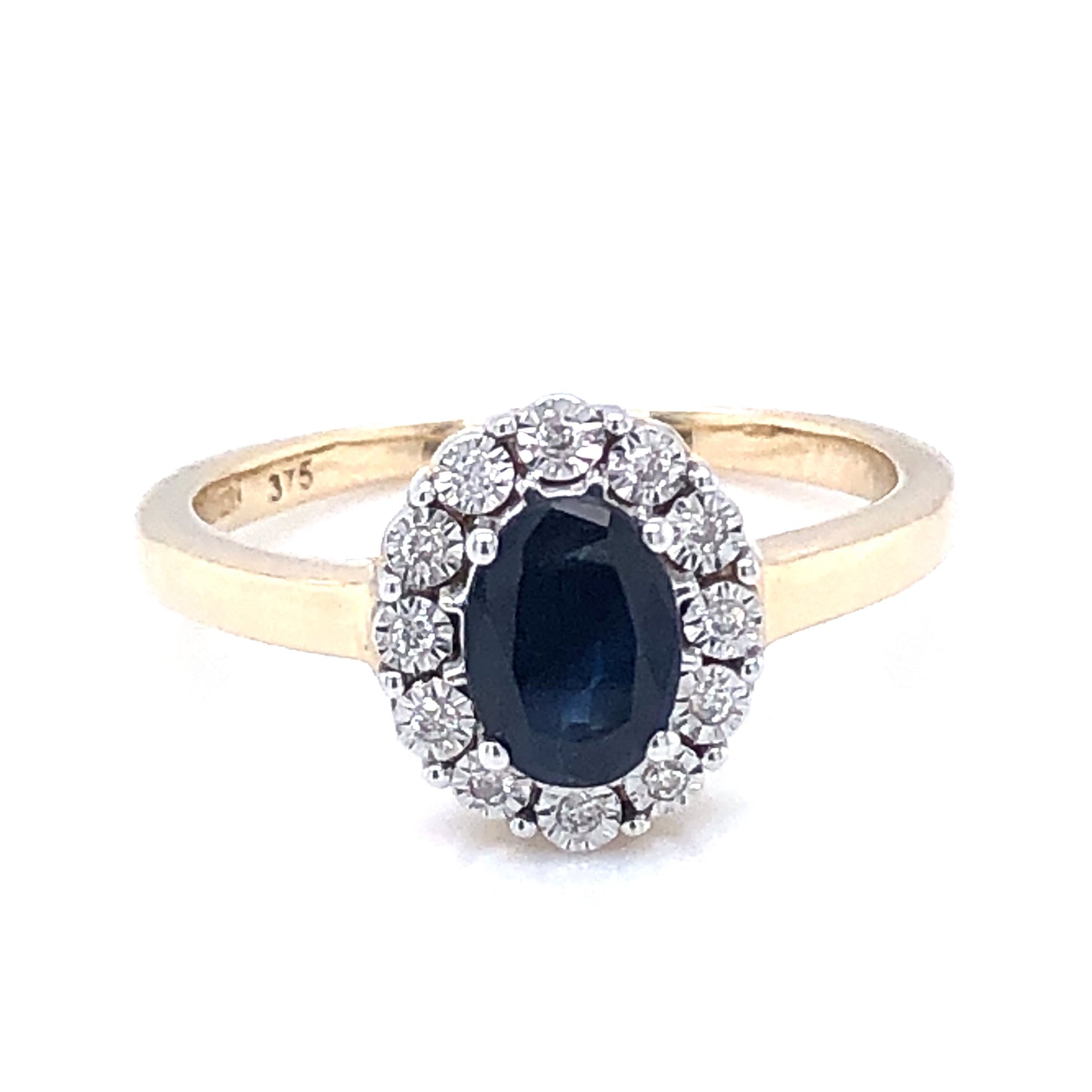 9ct Gold Sapphire & Diamond Cluster Ring GRS133