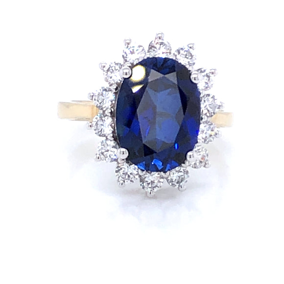 9ct Gold Sapphire & CZ Cluster Ring GRS248