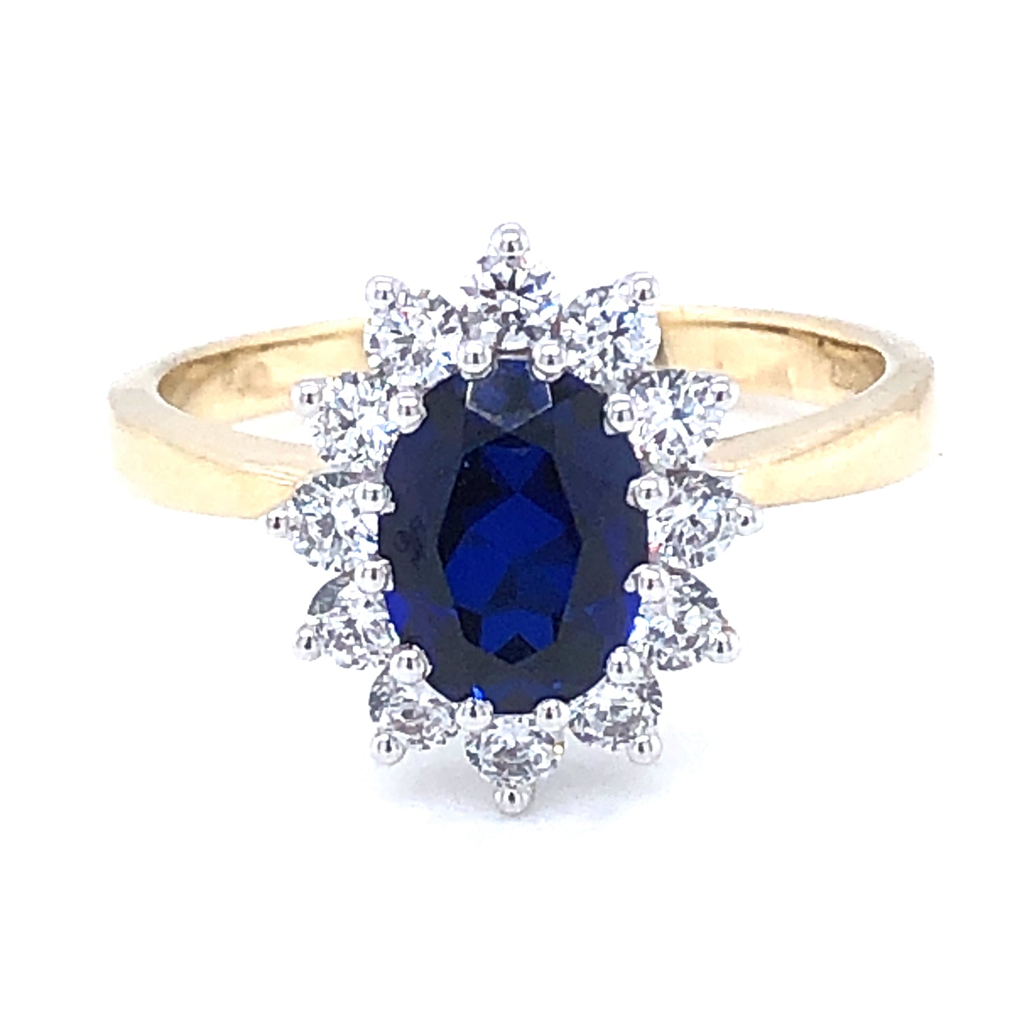 9ct Gold Created Sapphire & CZ Cluster Ring GRS247