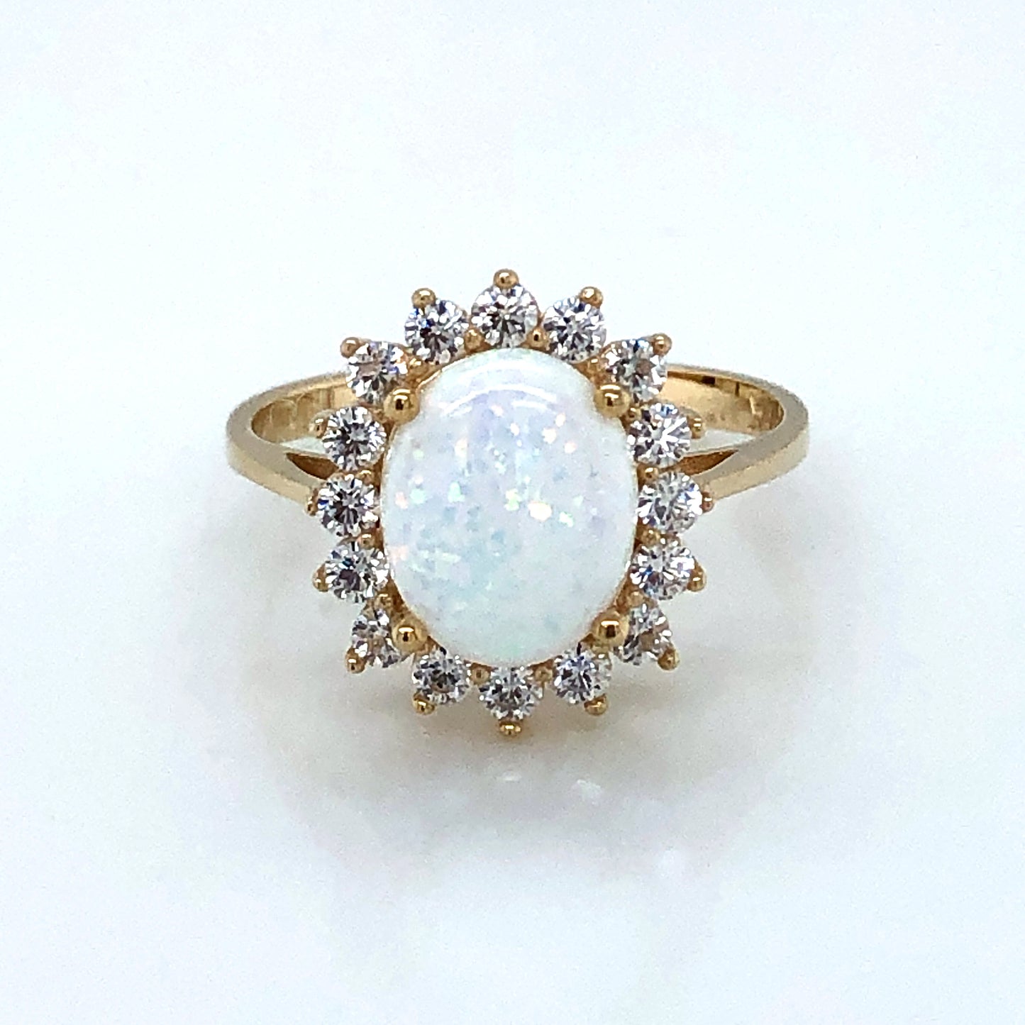 9ct Gold Created Opal & CZ Oval Cluster Ring GRL51