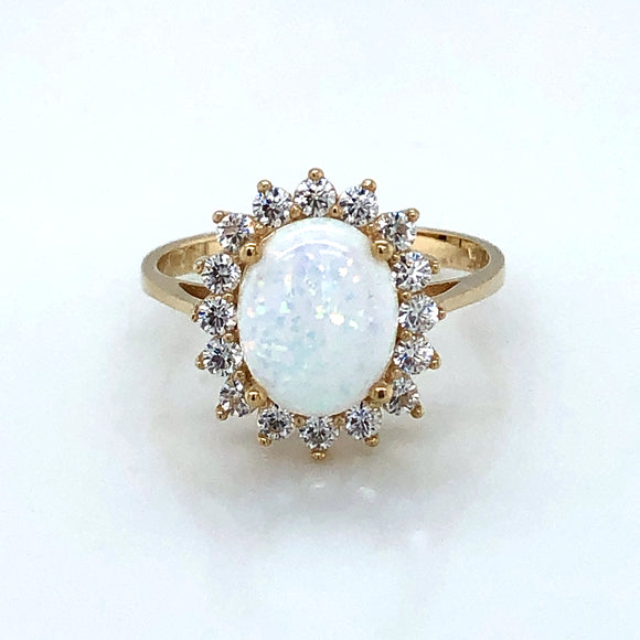 9ct  Gold  Created Opal & CZ Oval Cluster Ring GRL51