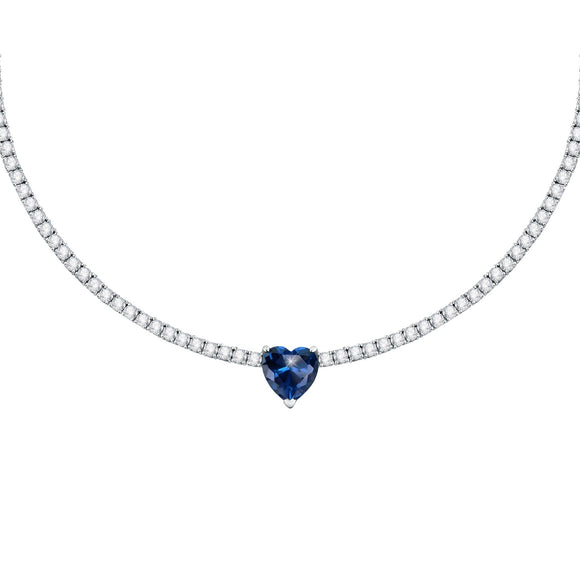 Chiara Ferragni Diamond Heart Necklace Tennis With Big Blue Heart Stone J19AUV03