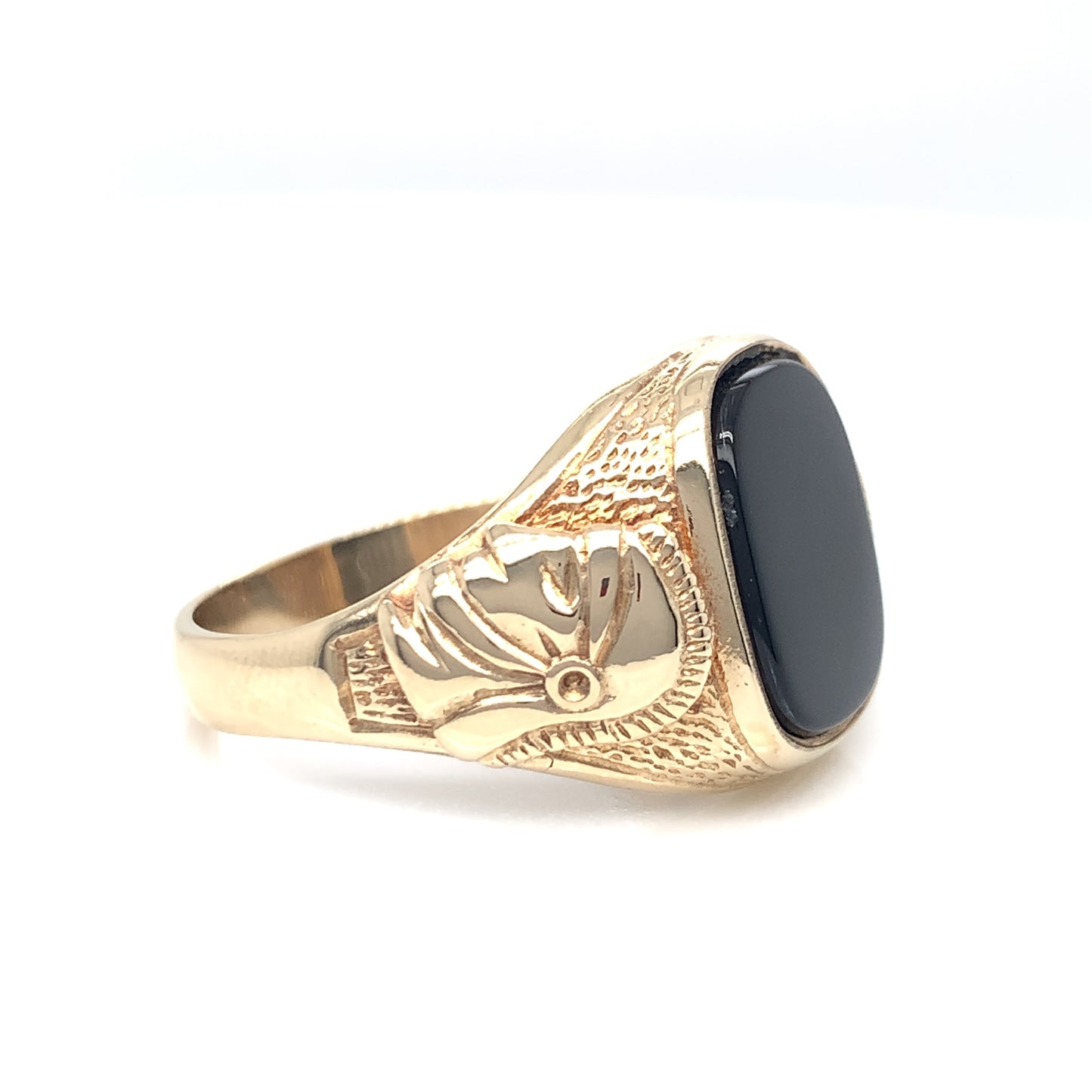 9ct Gold Gents Cushion Onyx Centurion Shoulders Ring GR114