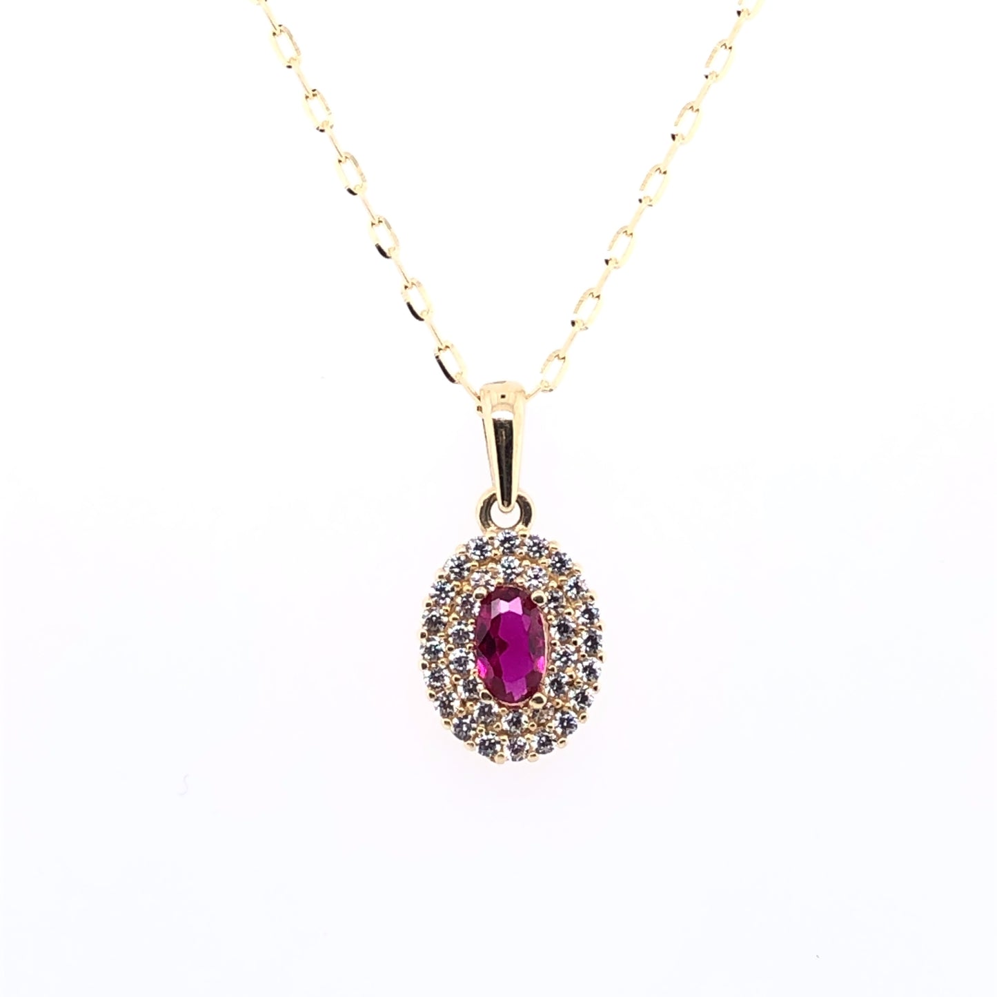 9ct Gold Ruby & CZ Double Halo Pendant