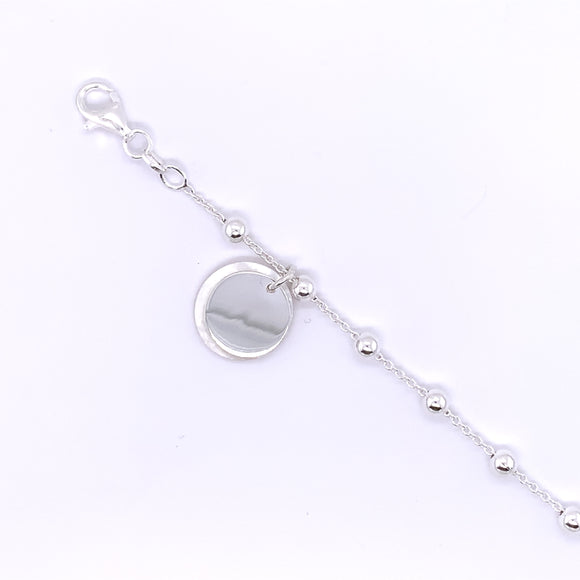 Sterling Silver Engravable Mother of Pearl Disc Bracelet GL1120